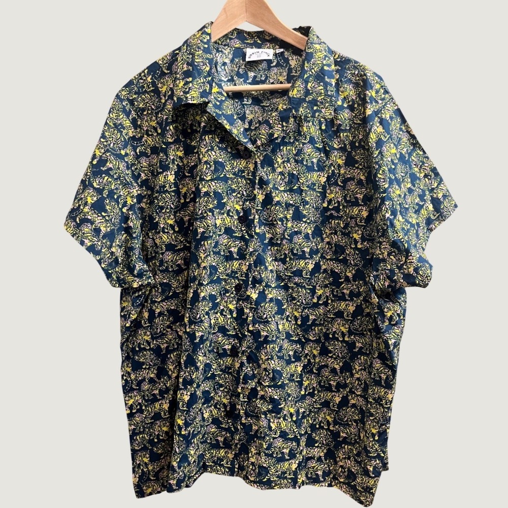Kirrin Finch Button Down Shirt Unisex 4XL Teal Yellow Pink Tiger Leopard Print